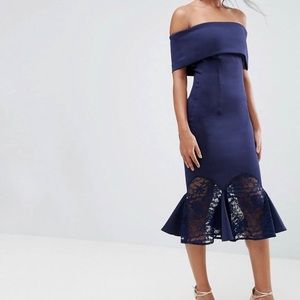 ASOS Scuba Bardot Lace Insert Circle Pephem Dress